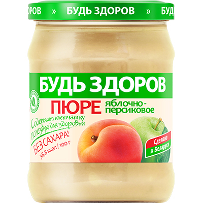 Пюре яблочно-персиковое «Будь здоров» в большой банке